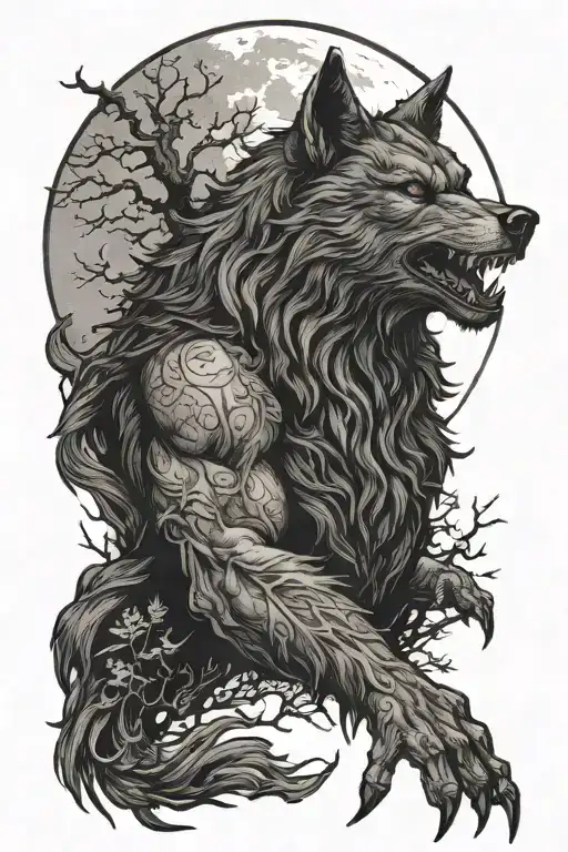 The Forest Werewolf Howls At The Moon With All His Hand