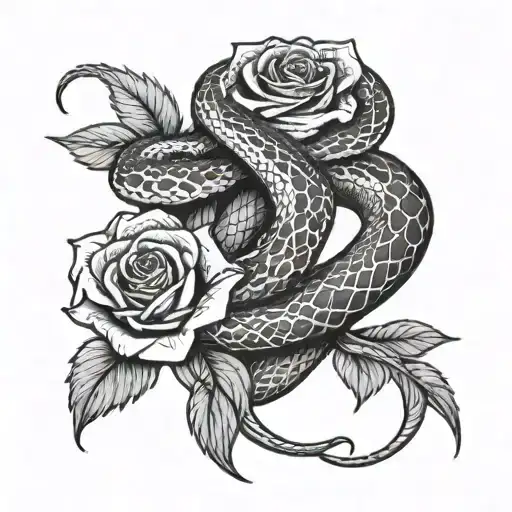 Red Snake And Roses Wrapped