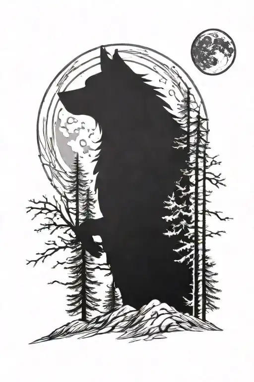 Forest And Werewolf Howls At The Moon On The Mountain All Hand