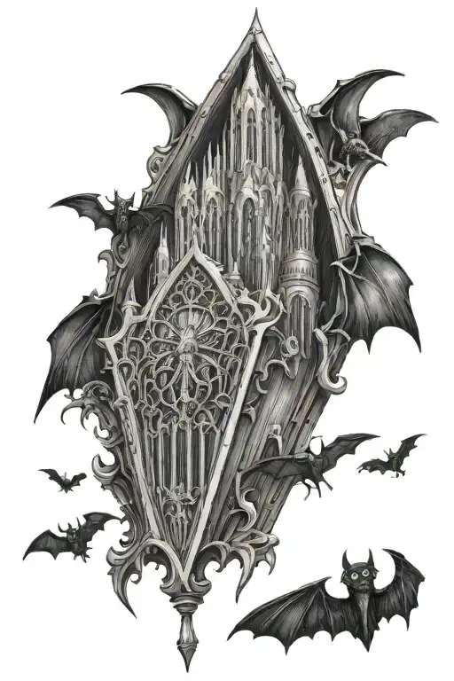 Gothic Cathedral In A Coffin With Bat Wings
