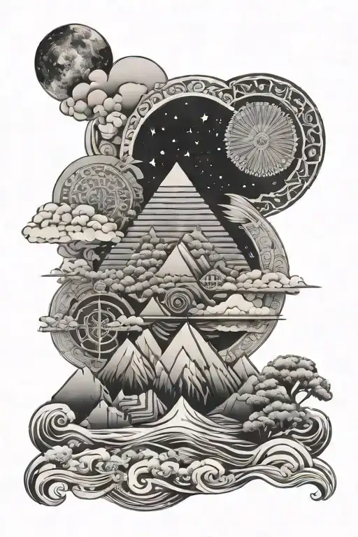 Japanese Cherry Mandala Egypt City Wave Cloud Mountain Cosmic Stars Planet