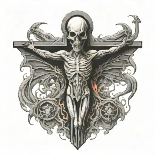 Burning Christian Crucifix With A Cowering Xenomorph From The Film Alien