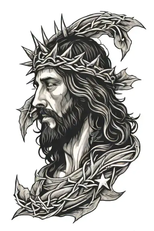 Jesus Wearing Crown Of Thorns And American Flag