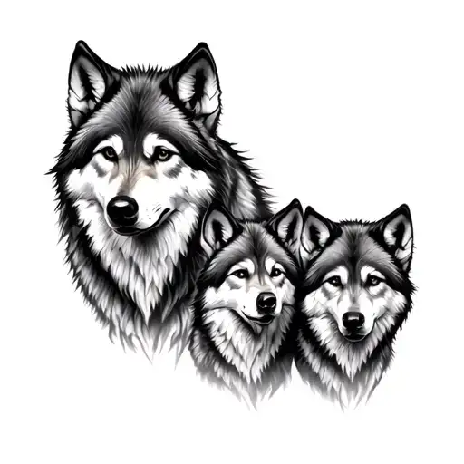 2 Adult Wolves 3 Baby Wolves