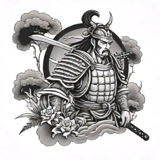 Samurai Warrior In A Garden