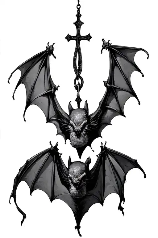 Hanging Bat Hanging Upside Cross Over The Atheism
