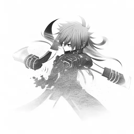 A Black And Grey Tattoo Of A Knife Transforming Into An Anime Character