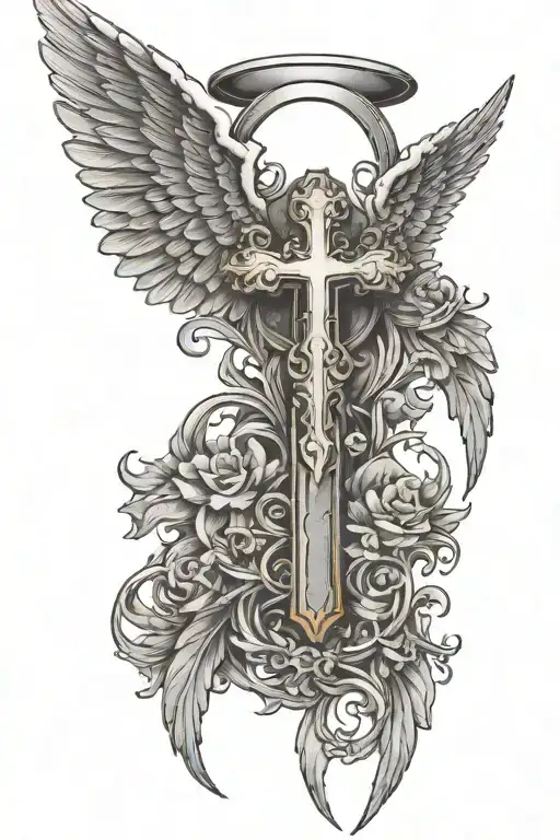 Angel Wings With Halo And Cross