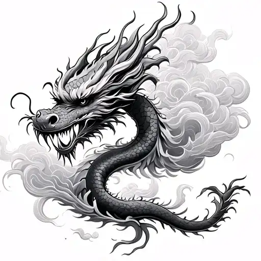 Clouds Forming The Shape And Chinese Dragon Wrapped