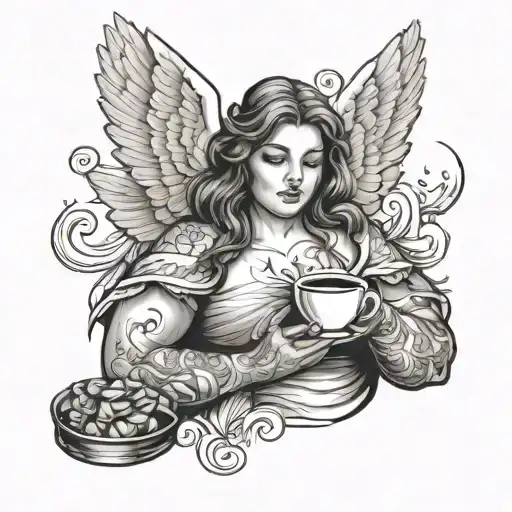 Fat Angel Have A Overthinking And Hold A Coffee