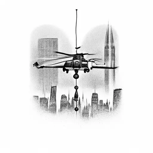 A Realistic Black And Grey Helicopter Hovering Over A Cityscape