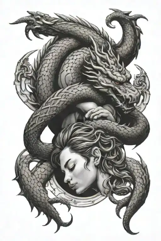 A Sleeping Student With A Dragon And Snake Intertwined In A Yin-yang Symbol