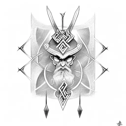 Design A Sketch-style Tattoo Featuring A Fusion Of Nordic Viking Runes And Biology Elements