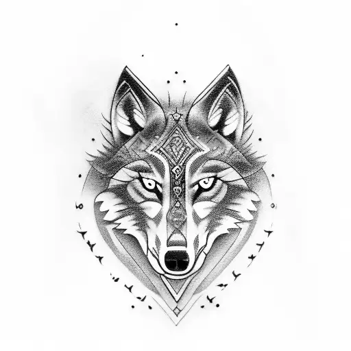 Create A Tattoo Design Showcasing A Wolf Surrounded By Nordic Viking Runes