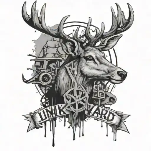 Junkyard Word With Deer And Junk