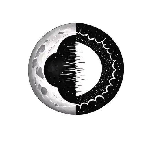 Half Moon And Half Sun With Line Between Them