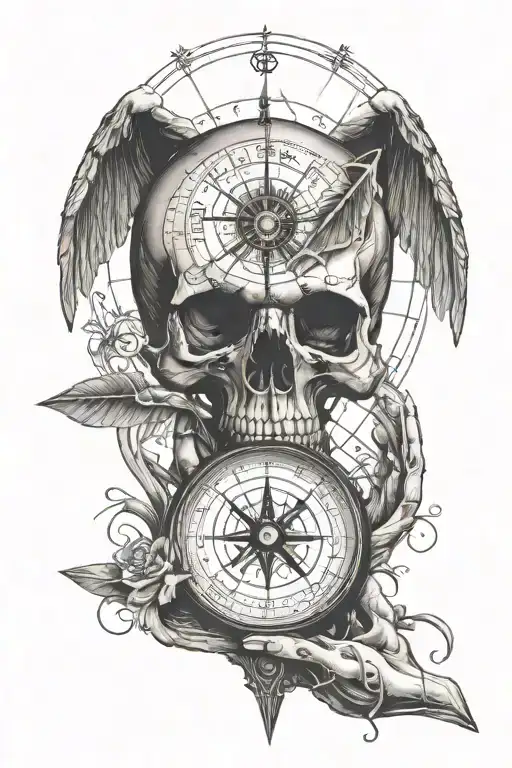 Human Hand And Skull Anatomy Sundial Compass Design