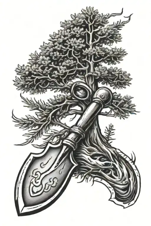 Spade Shovel Blade With The Shovel Handle Turning Into A Spruce Tree