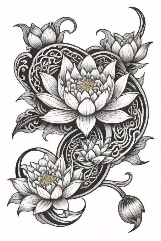Crescent Moon Water Lily Chinese Love Knot