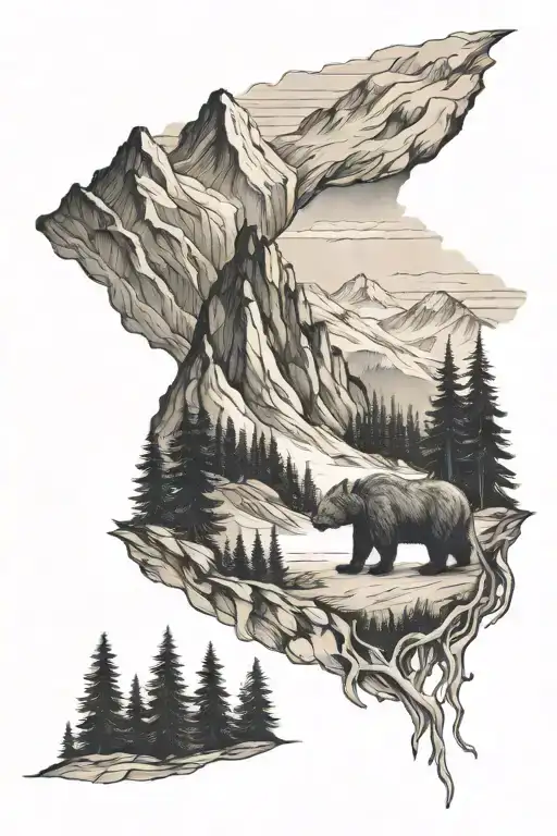 Mountains And Trees And A Bear