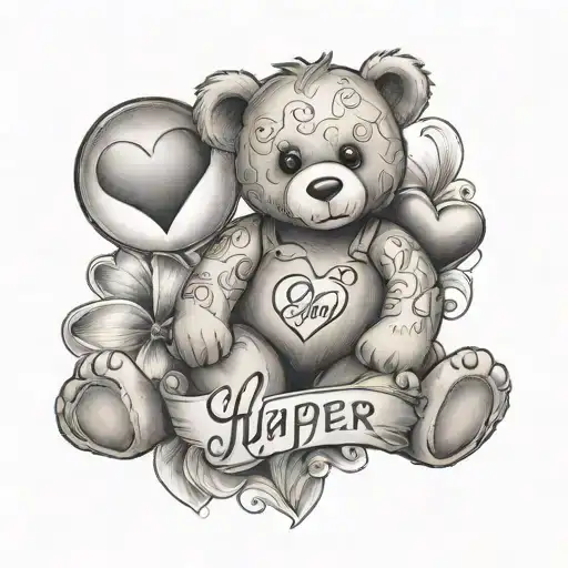 Teddy Bear Holding A Heart With Harper Name Written