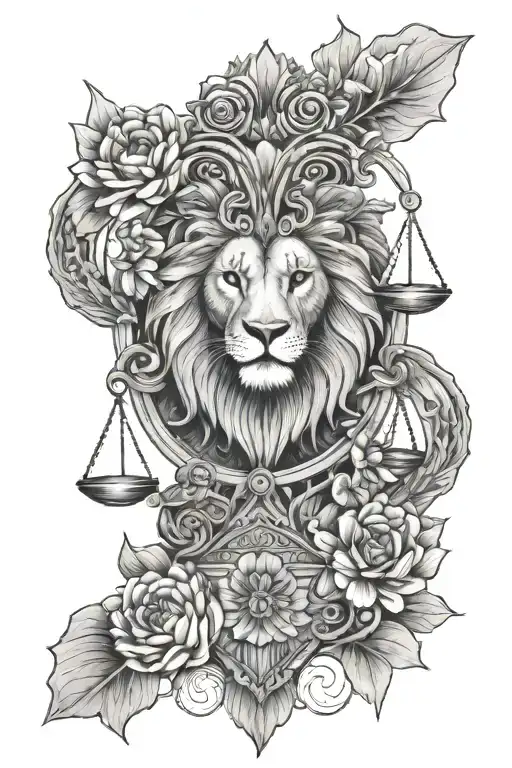 Lion And Owl And Lotus Flower And Scale Of Justice