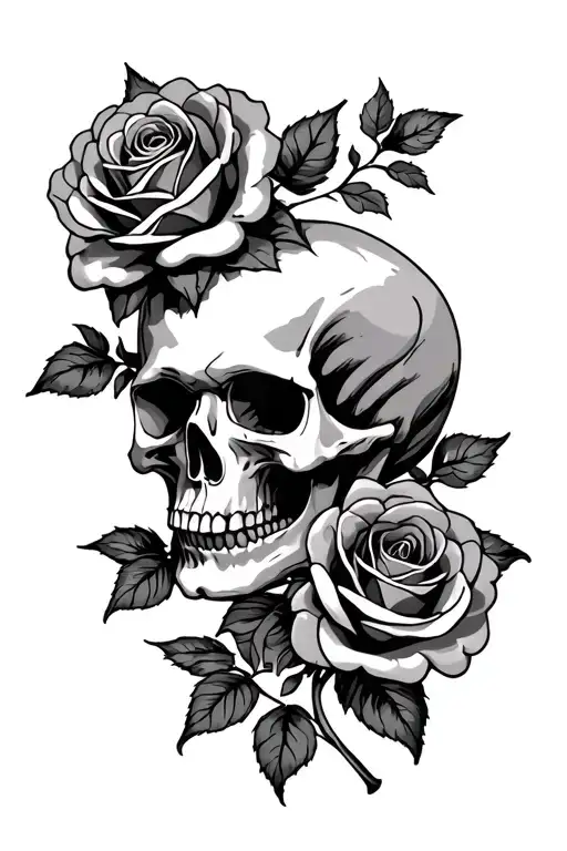 Skull And Roses Intertwined