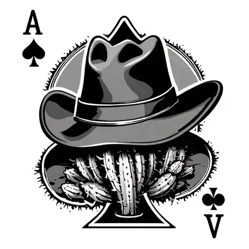 Ace Of Spades With Cactus And Cowboy Hat Hanging Off It