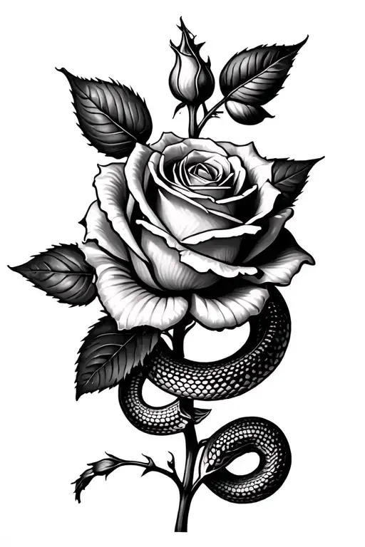 Rose With Stem And Snake