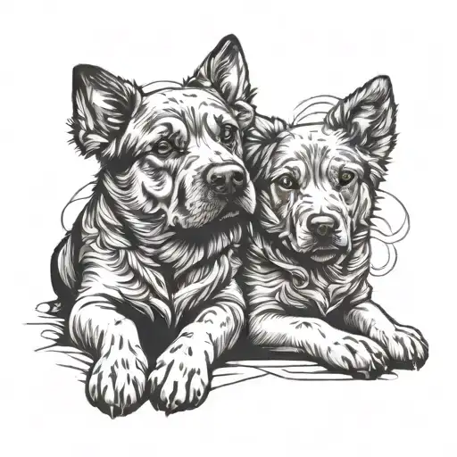 Fine Line Dogs Back Paws Crossed Together Symbolizing