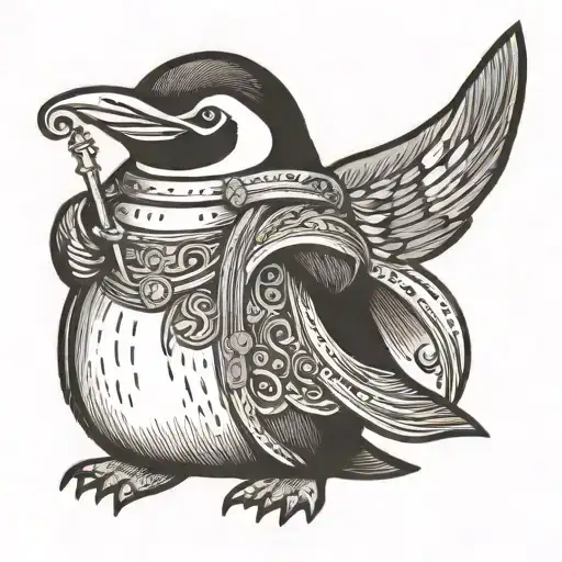 Penguin Holding A Wand Casting A Spell