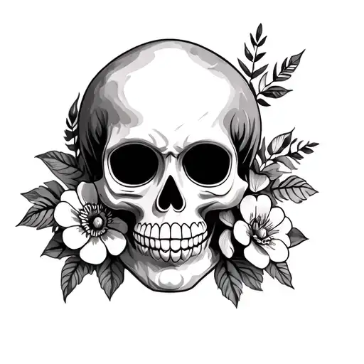 Nautical Sugar Skull With Flowers Blooming