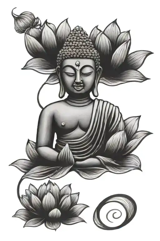 Buddha And Lotus Flower Blooming