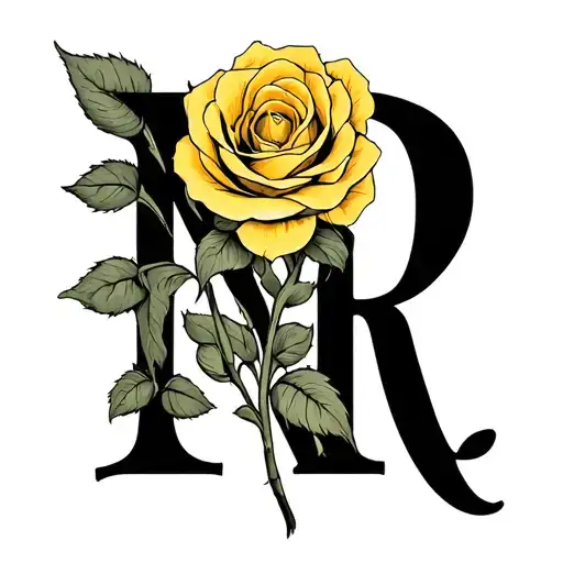 The Letter N And R With A Yellow Rose Intertwined
