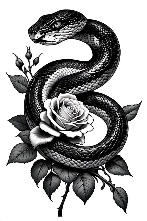 Snake And Roses Blooming