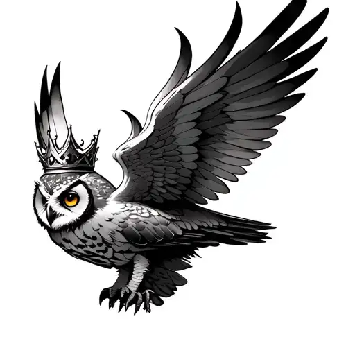 Owl With Crown Wings Spread