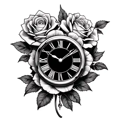 Clock Face And Roses