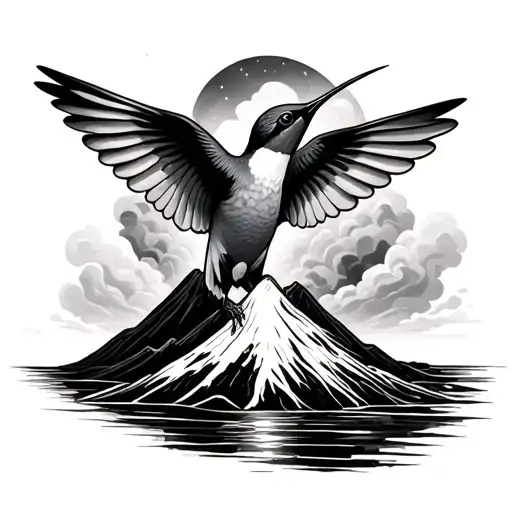 Humming Bird And Volcano Erupting