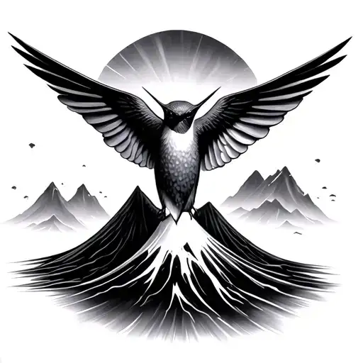 Humming Bird And Volcano Erupting