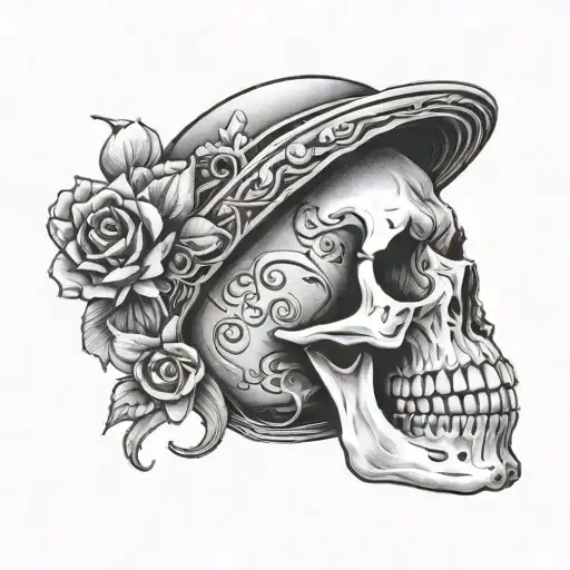Skull Left Hand Tattoo Black And Grey