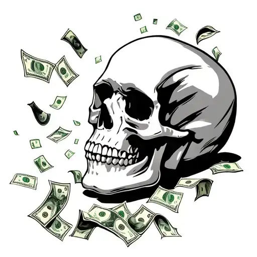 Skull With Money Falling