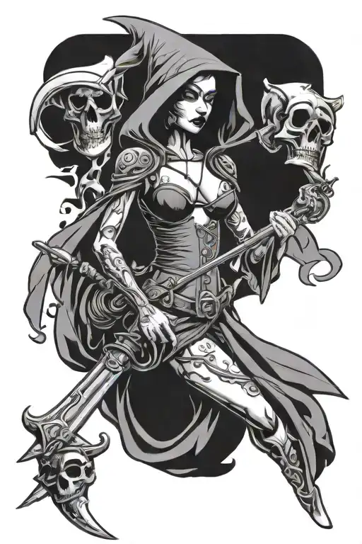Female Grim Reaper Pinup Sexy Woman Full Body With Traditional Weapon