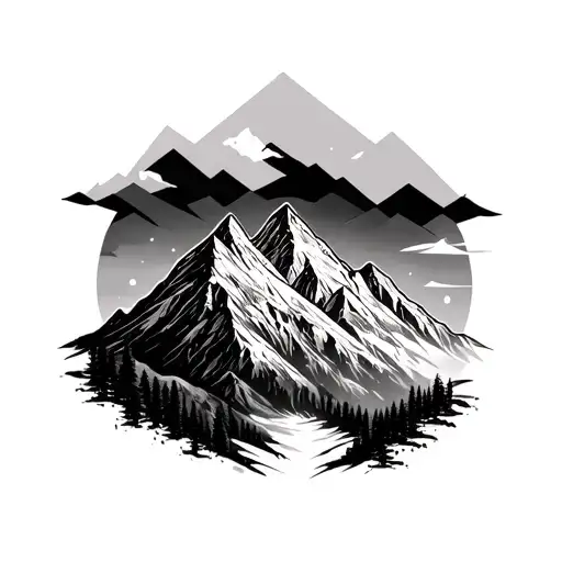 Mountain Tattoo On Forearm Grayscale Thin Lines Geometric Ornament