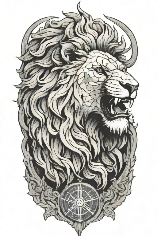 Atlas Lion Head Profile Holding Earth