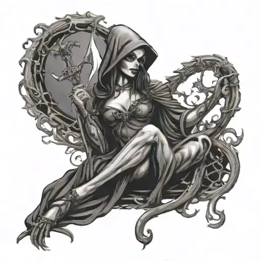 Sexy Female Demon Grim Reaper Pinup Holding A Sythe