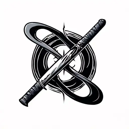 Japanese Samurai Sword With Kaizen Symbol Intertwined