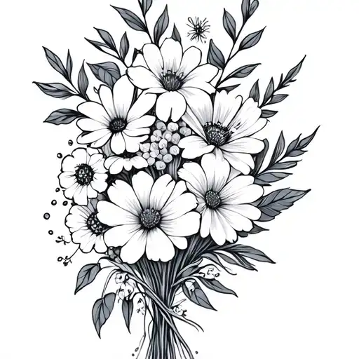 March And December Birth Flower Bouquet Fine Line