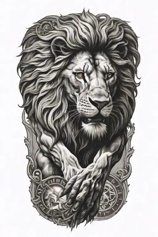 Lion Atlas With Human Body Holding Up The World