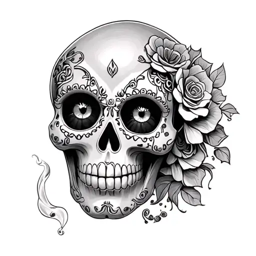 Sugar Skull Smoking Mouth And Eyes Looking