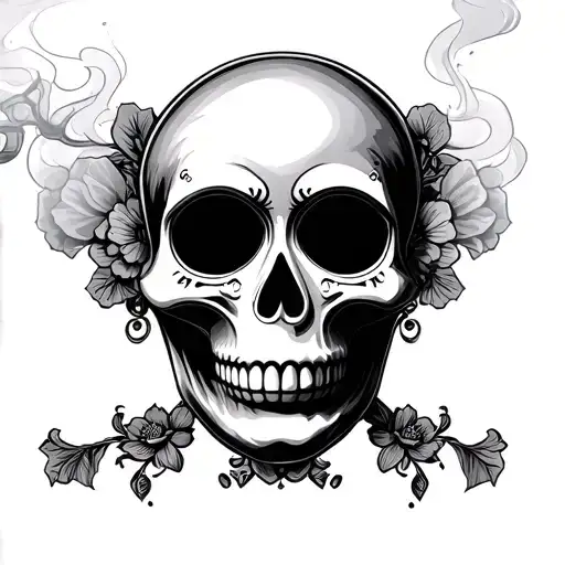 Sugar Skull With Smoking Mouth And Eyes Looking